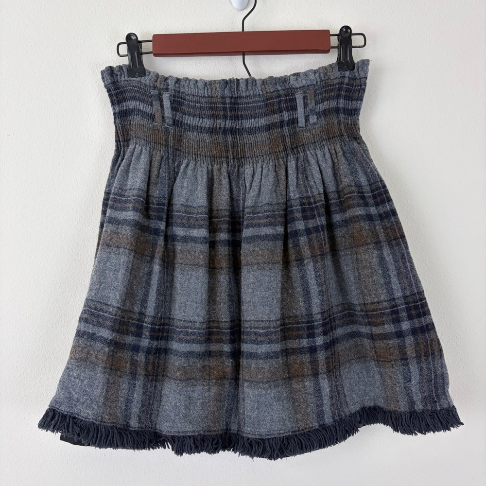 Zara Basic Womens Grey Brown Plaid Dark Academia Fringe Hem Mini Skirt Size M
